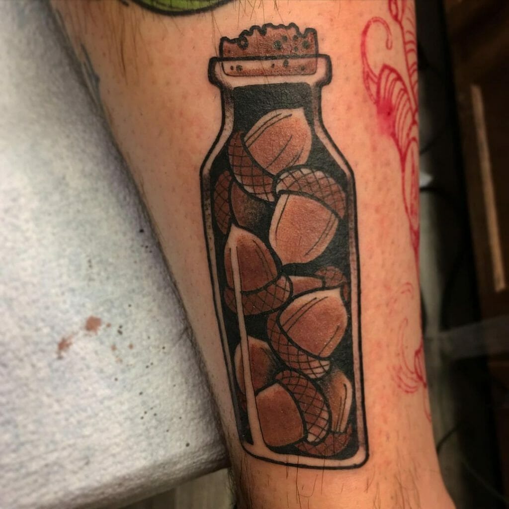 Acorns In A Bottle Tattoo