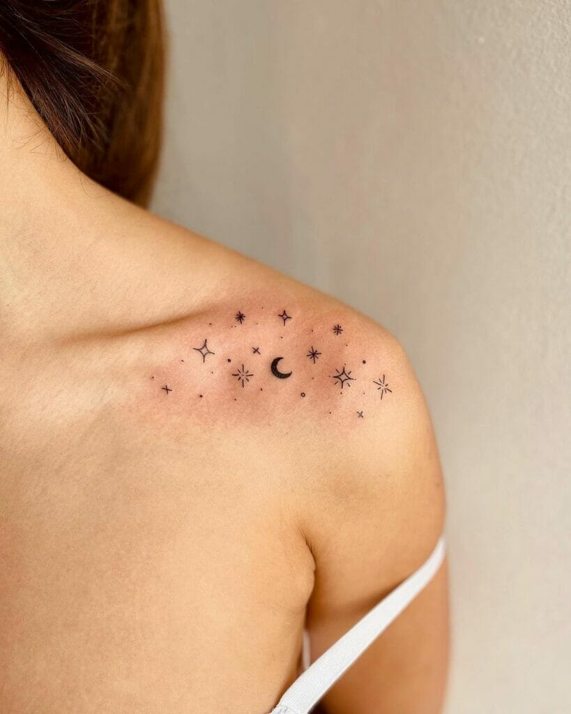 Adorable And Simplistic Stars And Moon Tattoo Idea