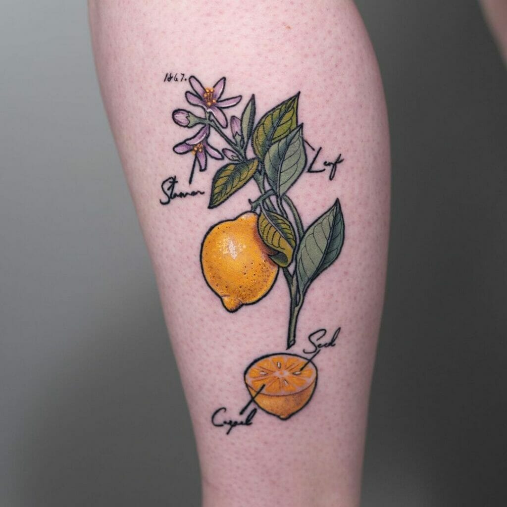 Anatomical Lemon And Lemon Slice Tattoo