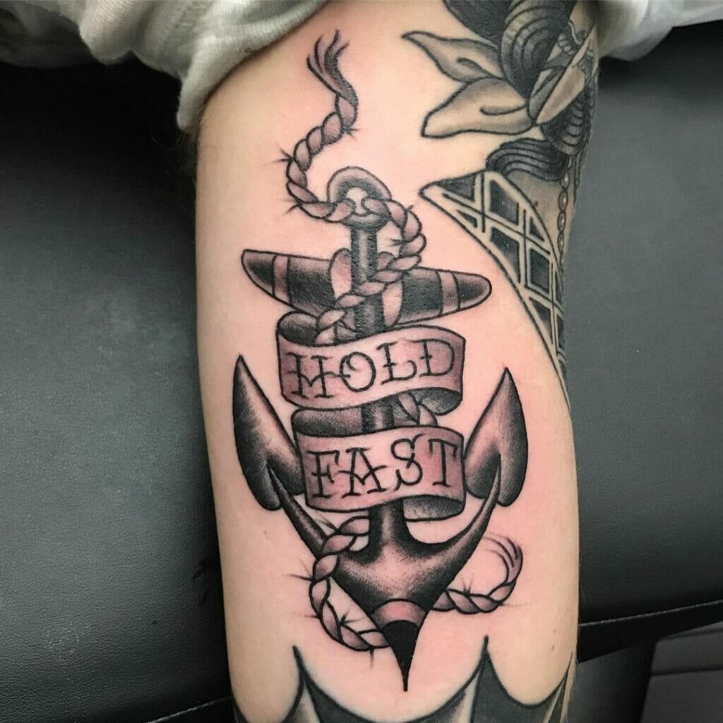 Anchor And Rope With Hold Fast Tattoo