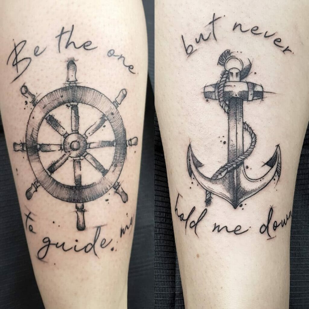 Anchor And Ship Wheel Nautical Tattoo Idea
