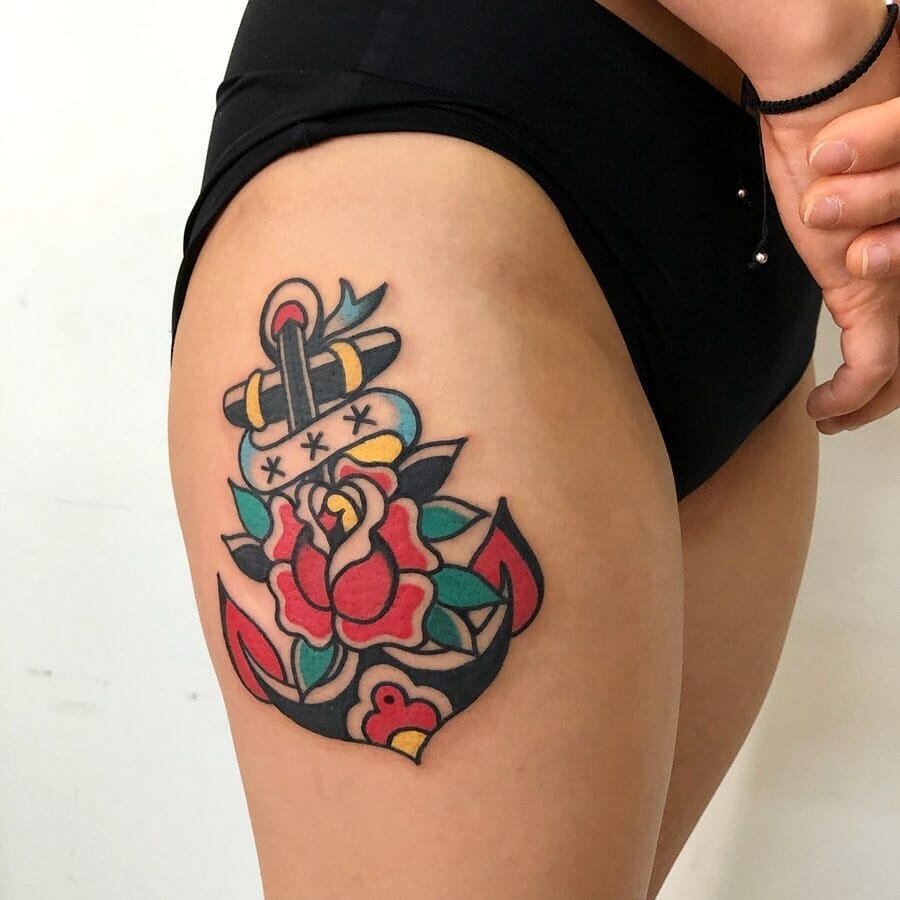Anchor Tattoo With Flower