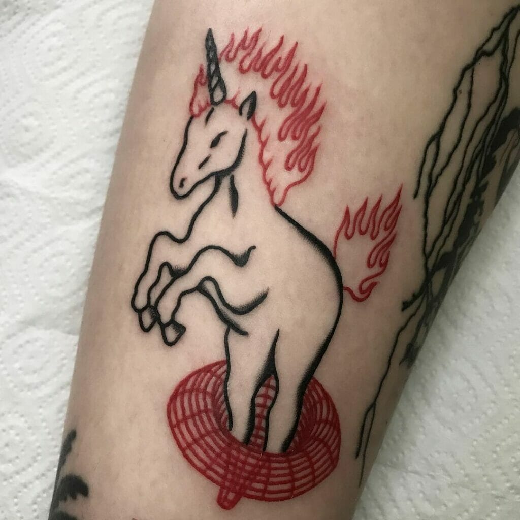 Ancient Greeks Inspired Red Hair Unicorn Tattoo