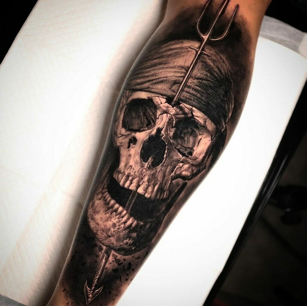 Arrow Stuck Pirate Skull Tattoo