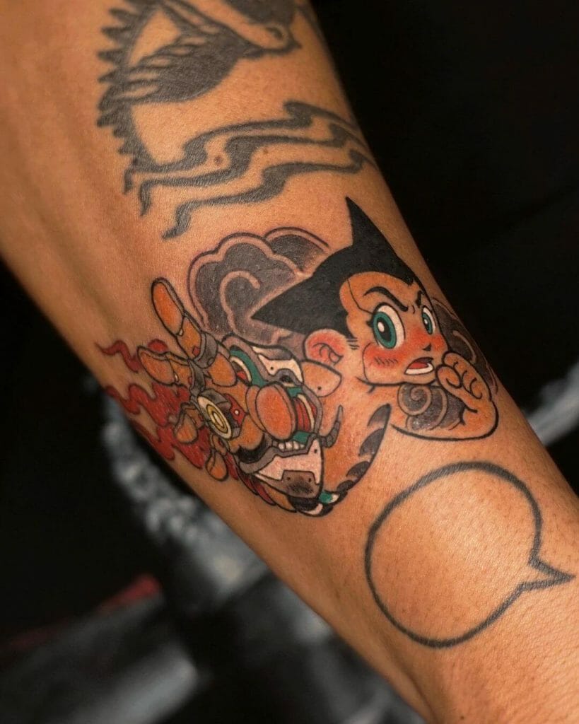 Astro Boy With A Mechanical Arm Tattoo