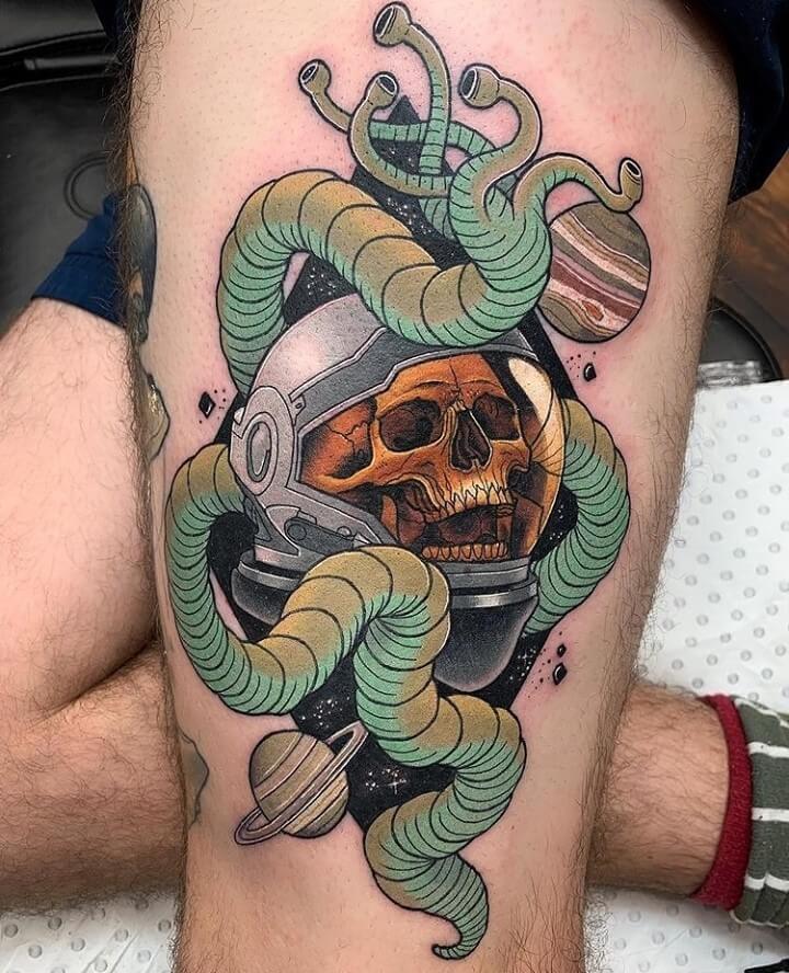 Astronaut And Skull Tattoo Ideas
