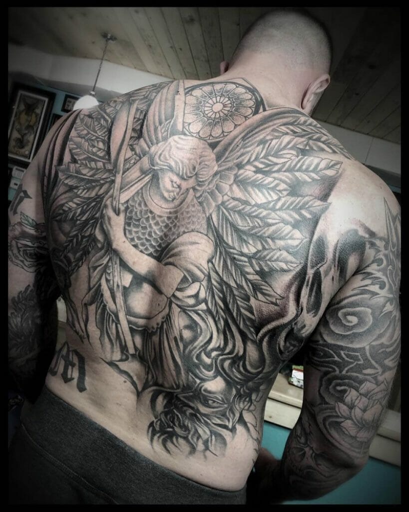 Back And Chest Saint Michael Archangel Tattoo