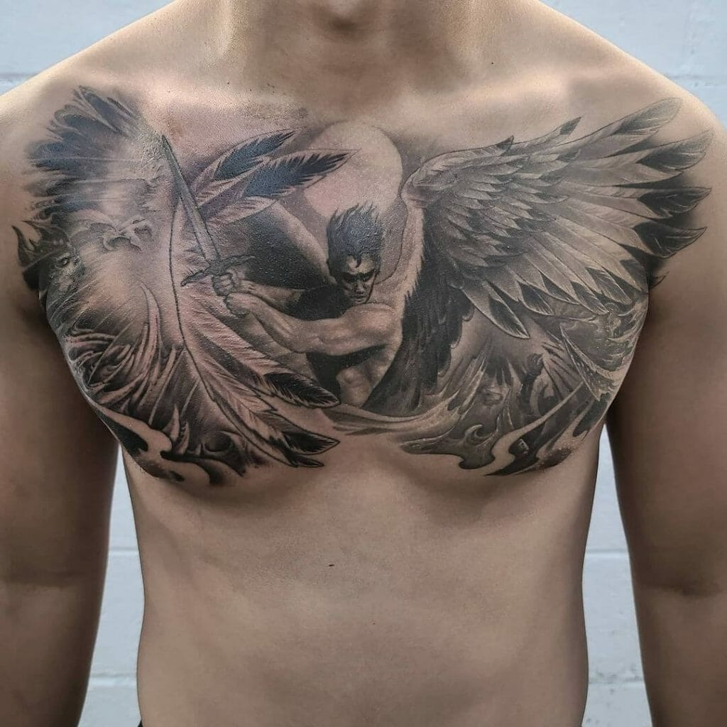 Back And Chest Saint Michael Archangel Tattoos