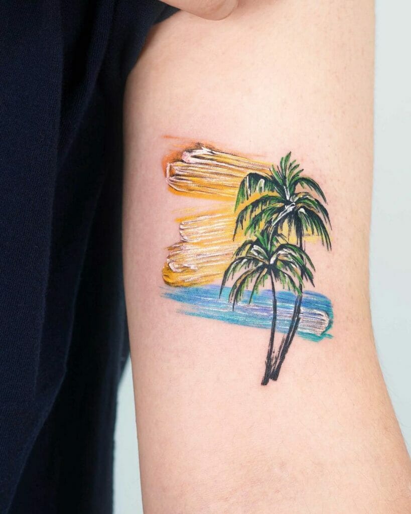Beach Tattoo Design With Palm Trees