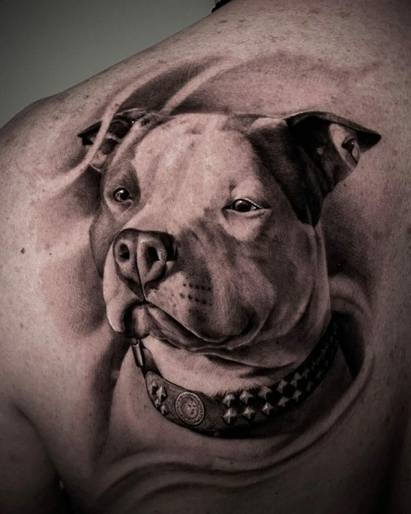 Beautiful Black and Grey Realistic Dog Portrait Tattoos