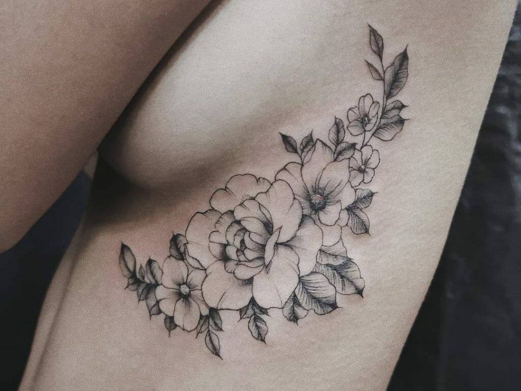 Beautiful Flower Tattoo Side Boob