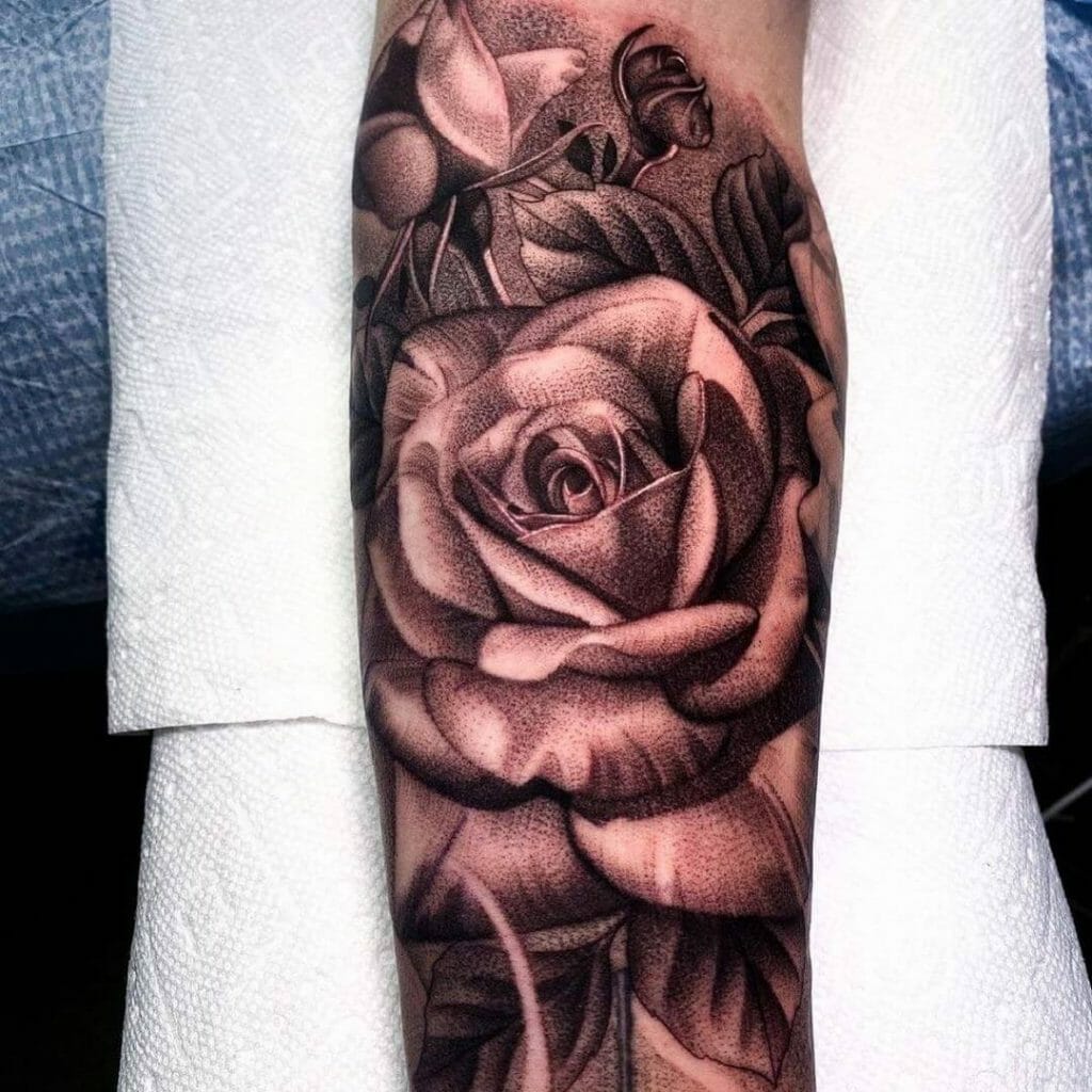 Beautiful Realism Rose Tattoo Black and White