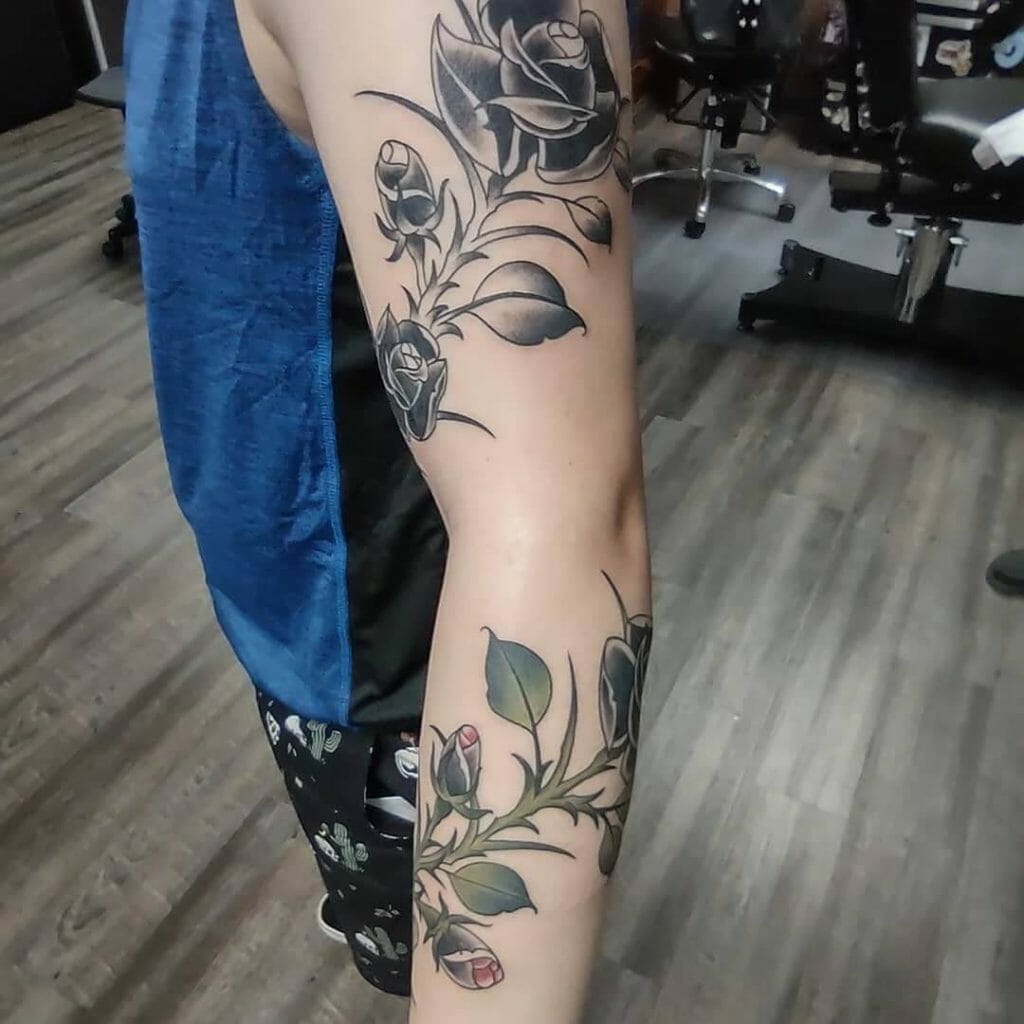 Beautiful Rose Vine Tattoo Sleeve Designs