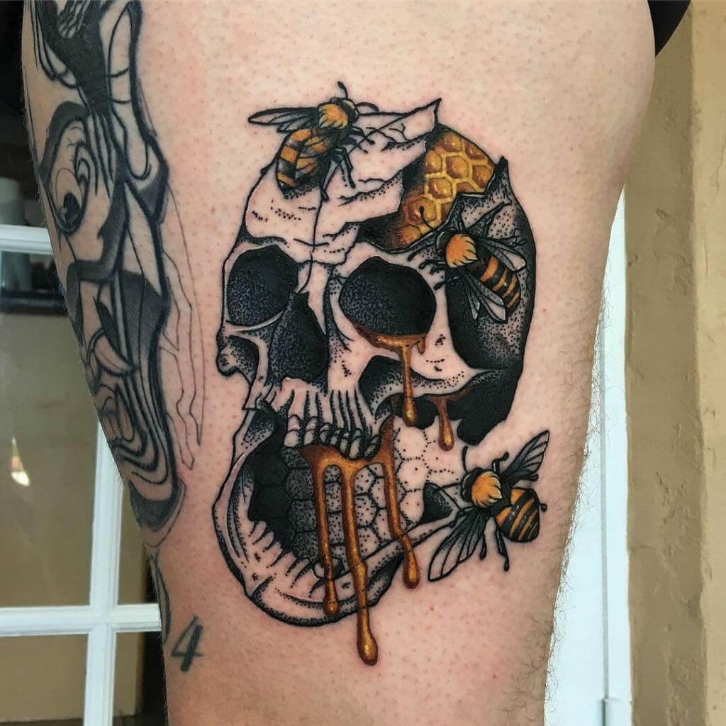 Bee Hive Temporary Tattoo In A Skull
