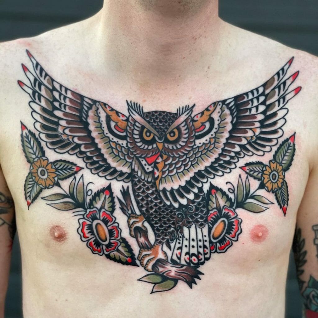 Best Tribal Owl Chest Tattoo
