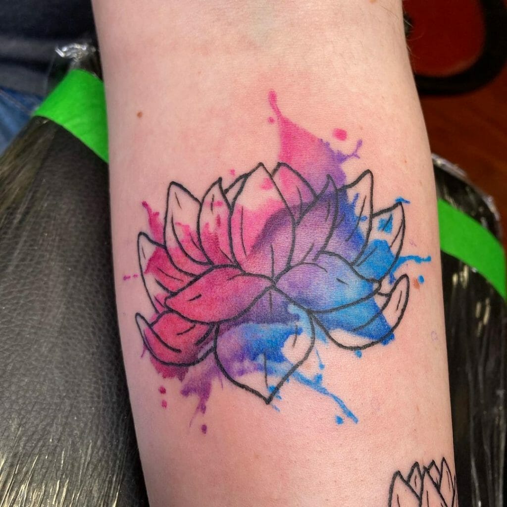 Bi Pride Lotus Watercolor Tattoo