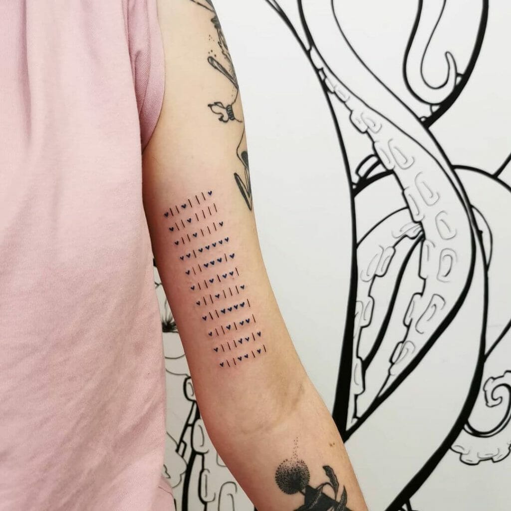 Binary Code Tattoo With Hearts