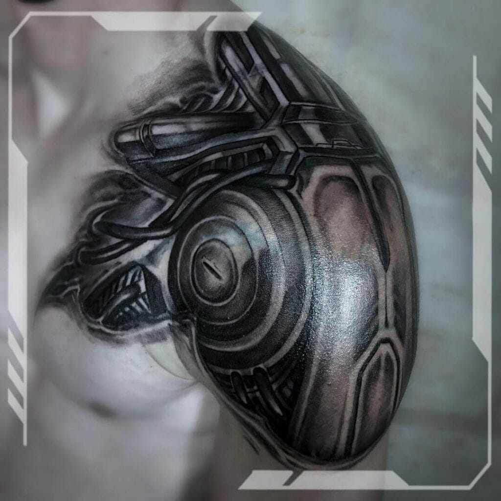 Biomechanic Shoulder Terminator Tattoo