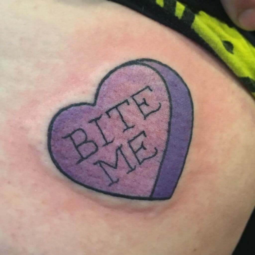 Bite Me Tattoo Design In A Heart