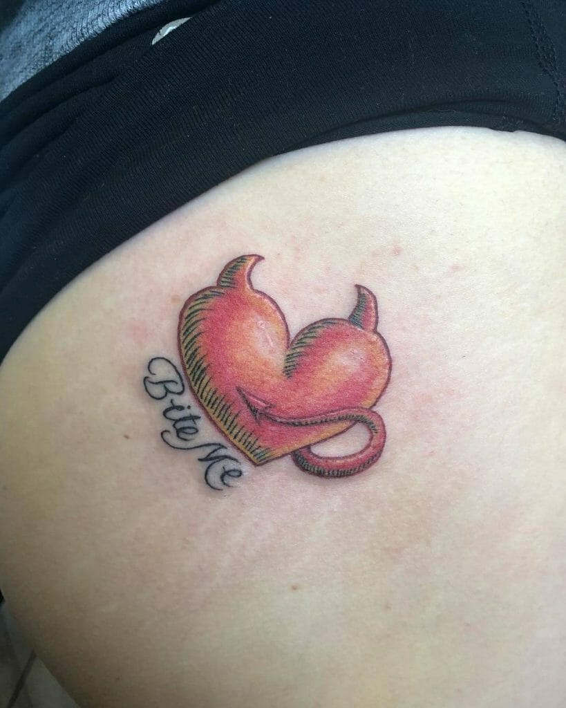 Bite Me Tattoo Design With A Devil's Heart