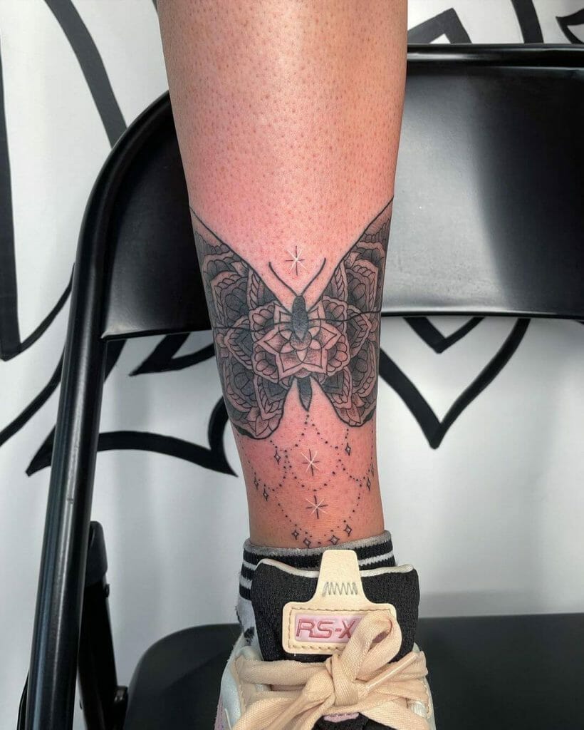 Black And Grey Butterfly Mandala Whip Shade Tattoo