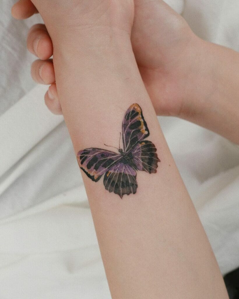 Black And Purple Butterfly Tattoo For Your Wrist