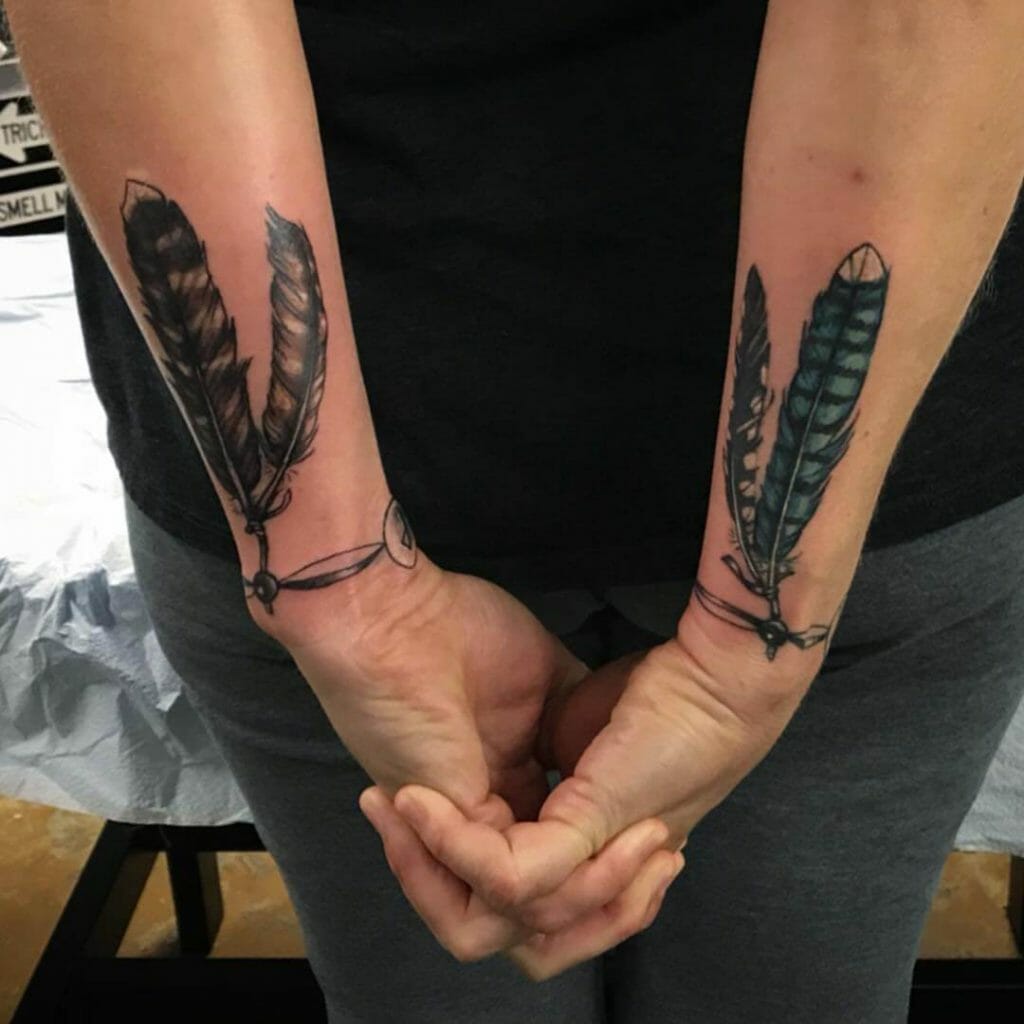 Black And White Blue Jay Feather Tattoo