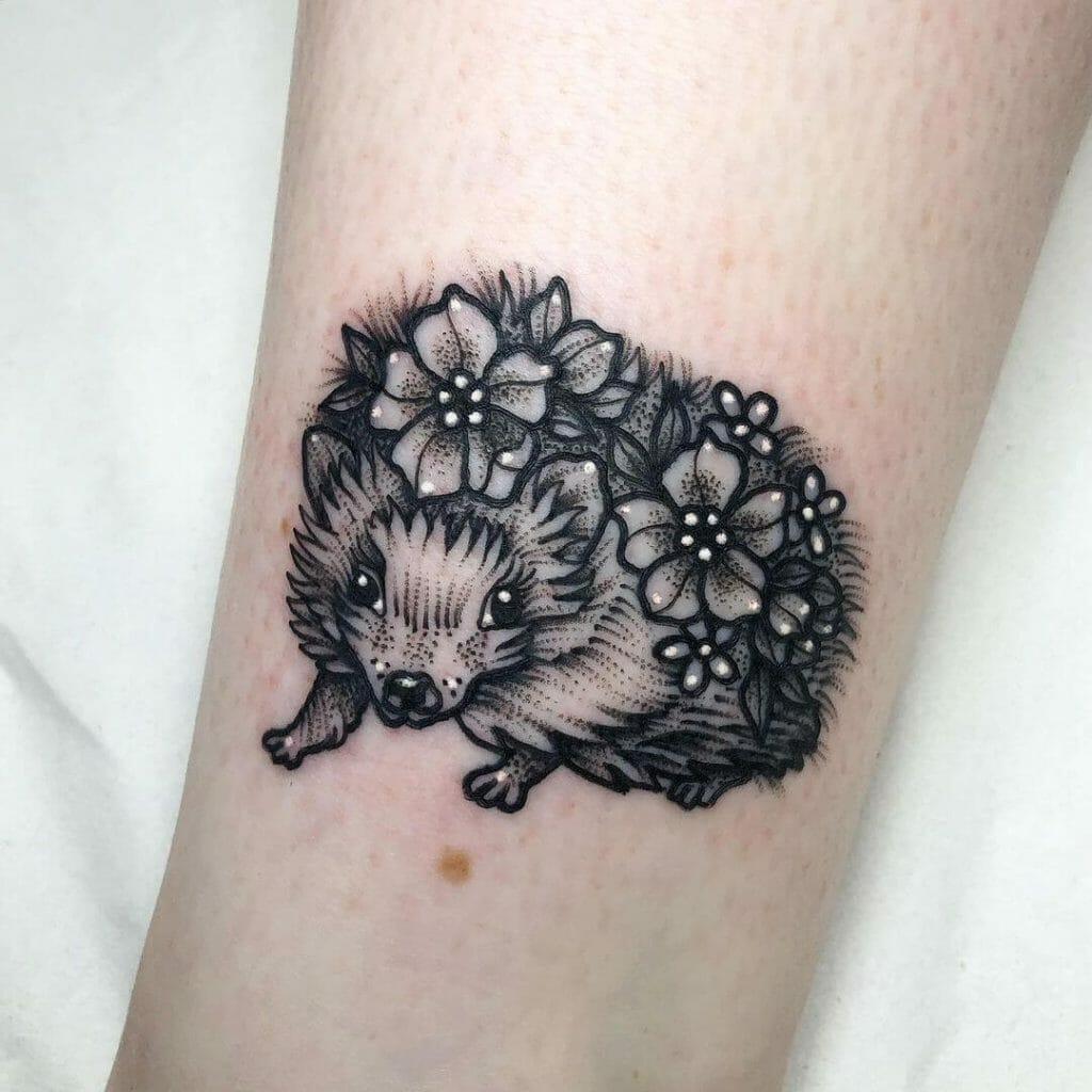 Black And White Japanese Hedgehog Tattoo