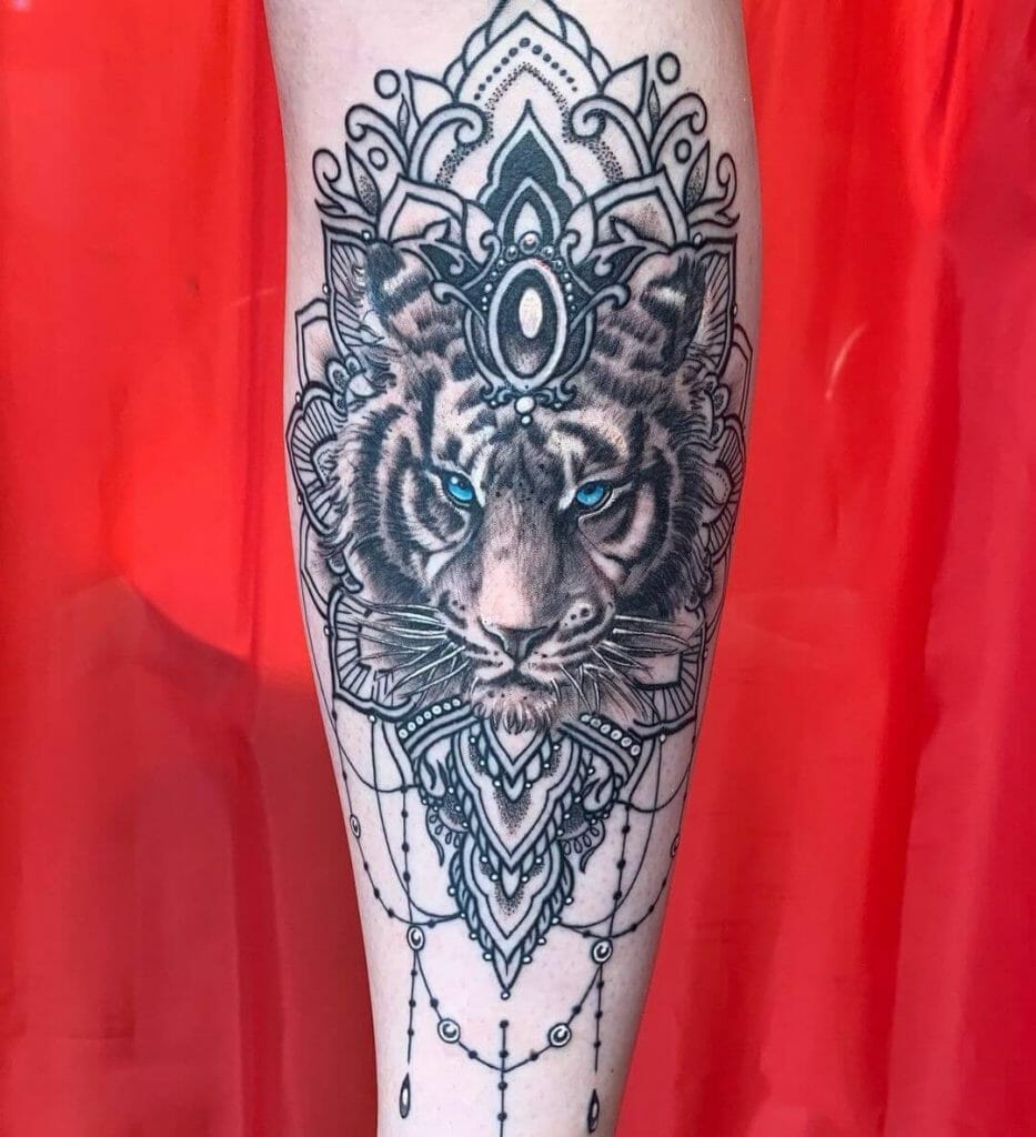 Black And White Japanese Tiger Tattoo