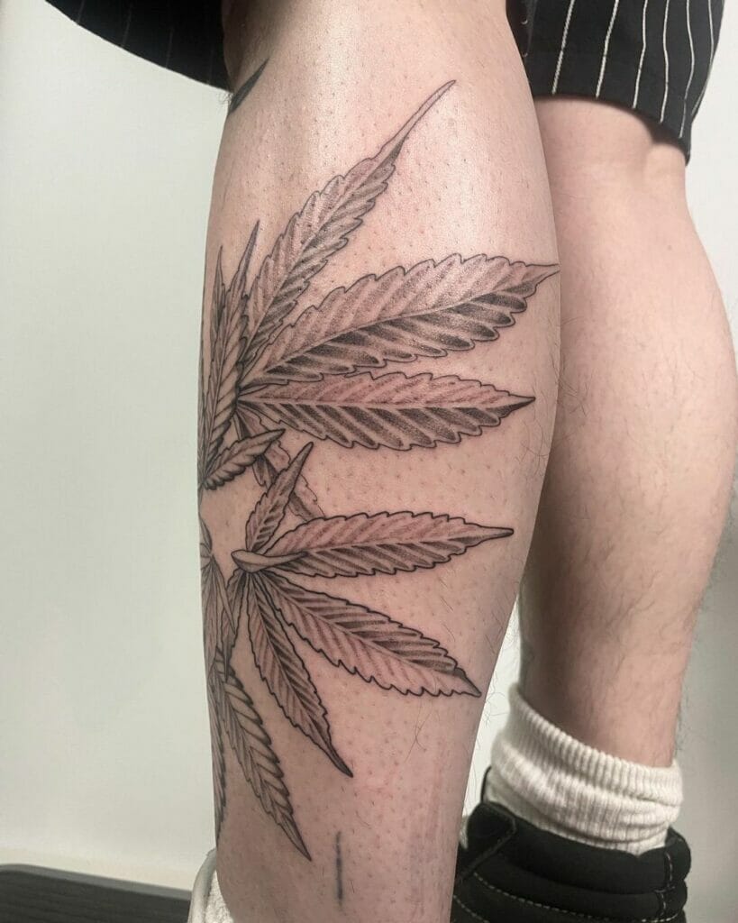 Black And White Leg Marijuana Tattoos