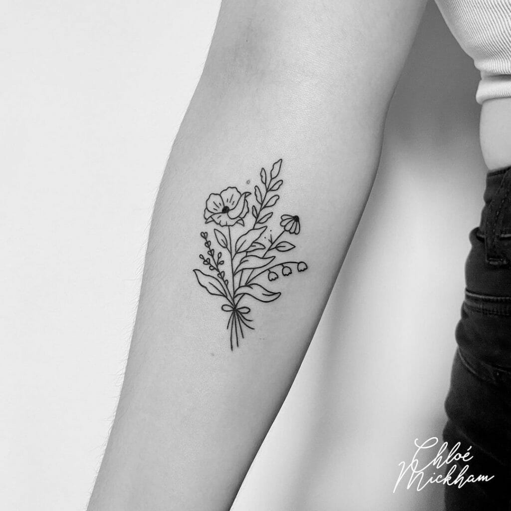 Black Wildflowers Outline Tattoo