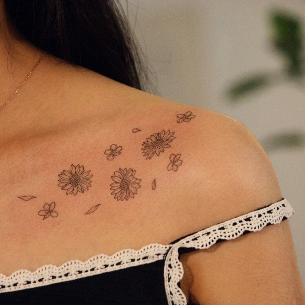 Blackwork Shoulder Sunflower Tattoo