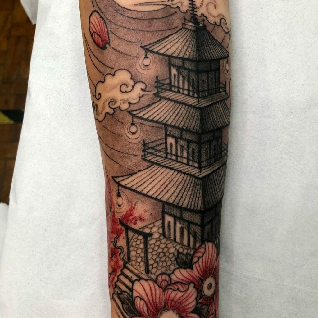 Blackwork Temple Oriental Tattoo