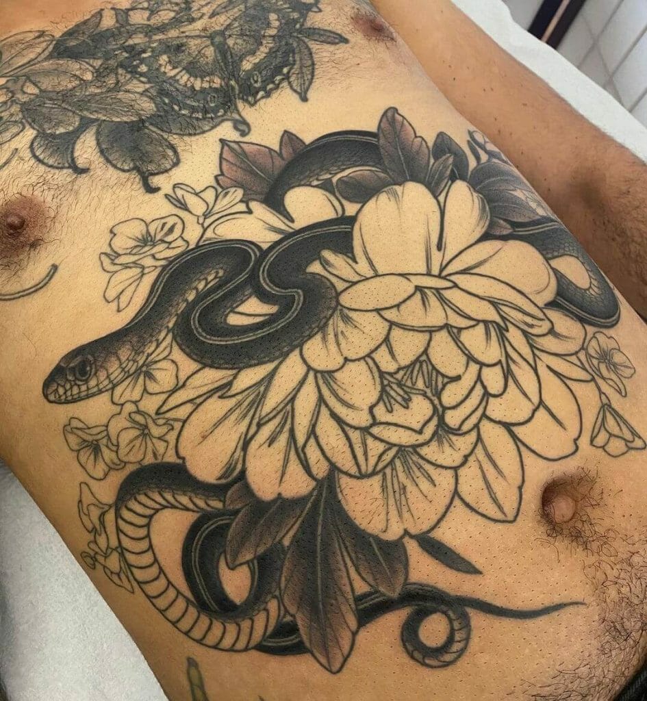 Blank Flower And Snake Tattoo Black
