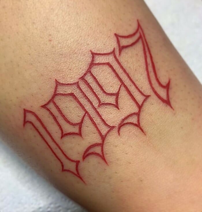 Blood-Like 1997 Old English Font Tattoo