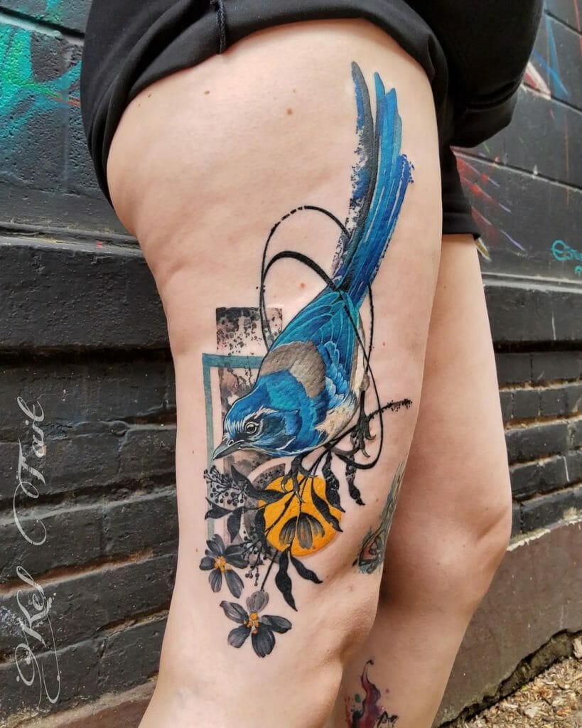 Blue Jay Brush Stroke Tattoo