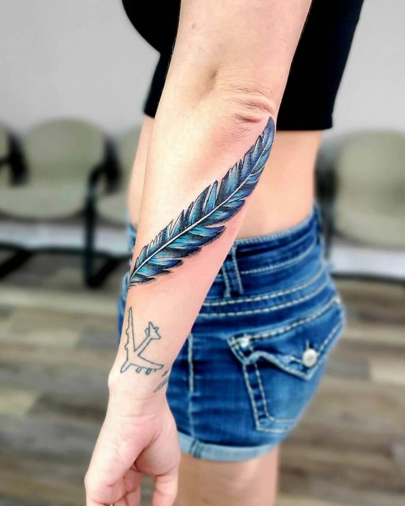 Blue Jay Feather Journey Tattoo