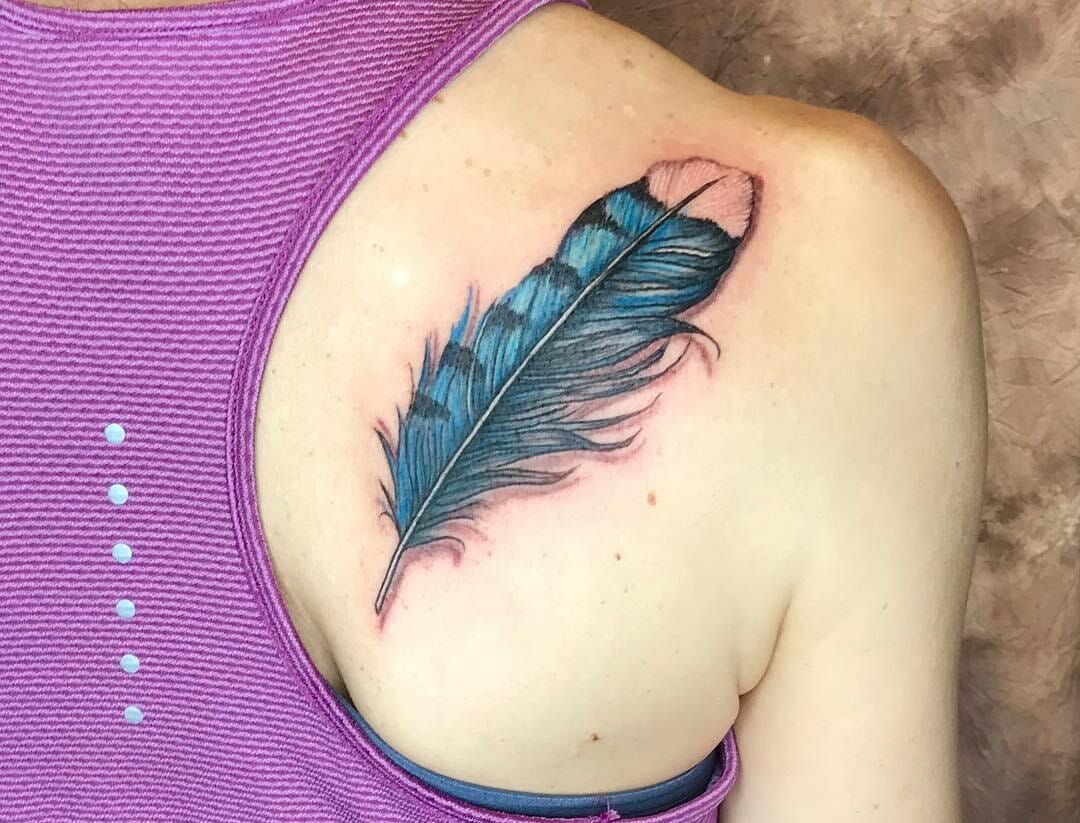 Blue Feather Tattoo Design  Feather tattoo design Blue feather Indian feather  tattoos