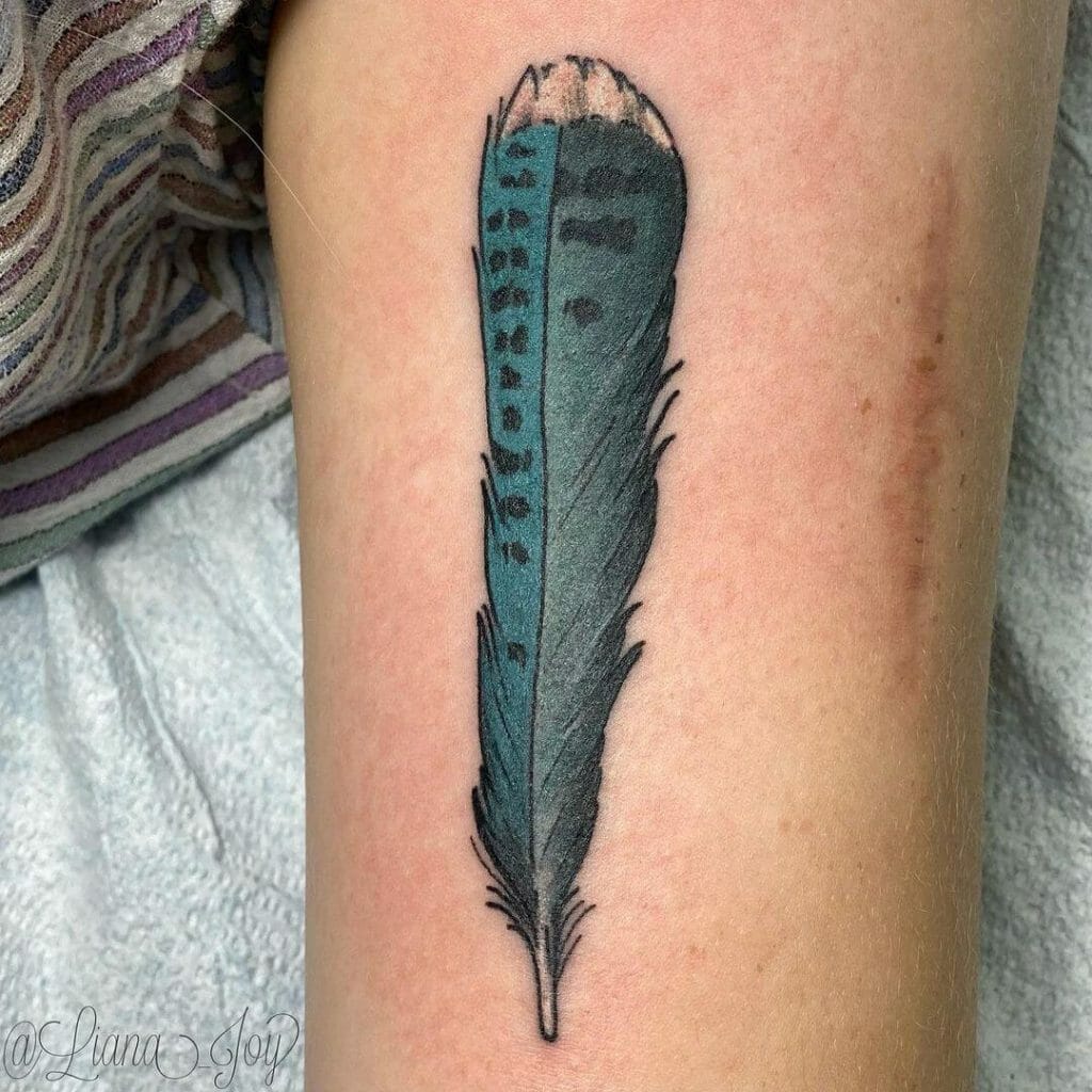 Blue Jay Feather Watercolour Tattoo