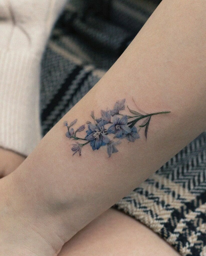 Blue Minimalist Flower Tattoos