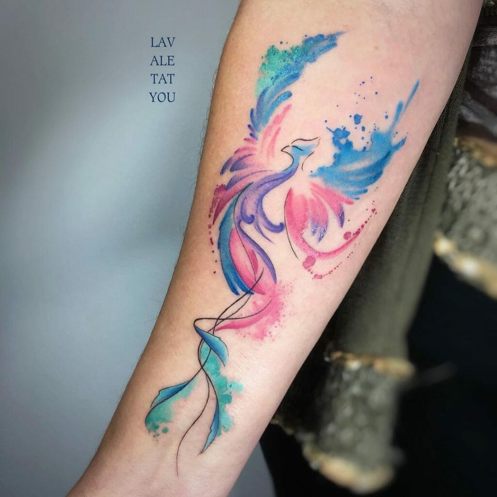Blue Pink And Purple Phoenix Tattoo Images