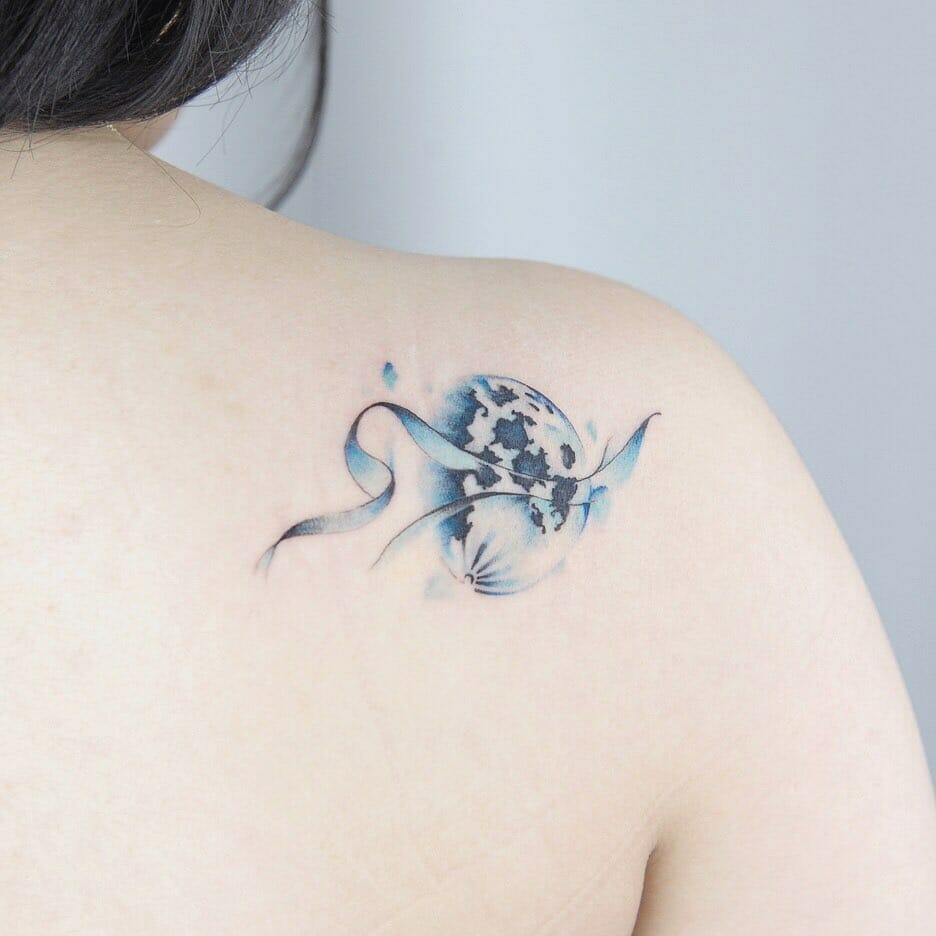 Blue Ribbon Moon Tattoo Designs