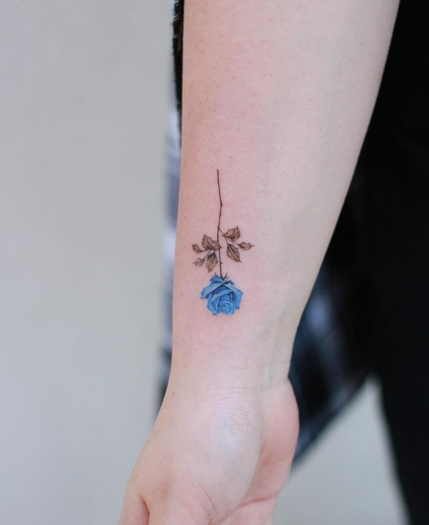 Blue Rose Hand Tattoo
