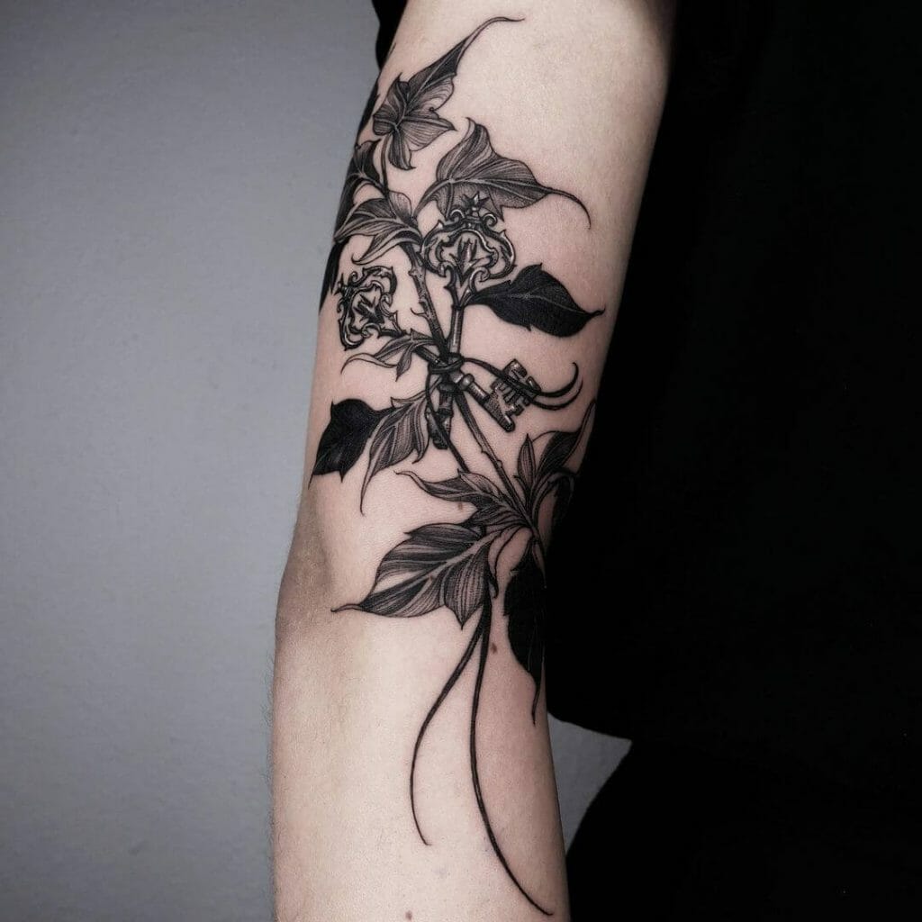 Botanical Skeleton Key Tattoo