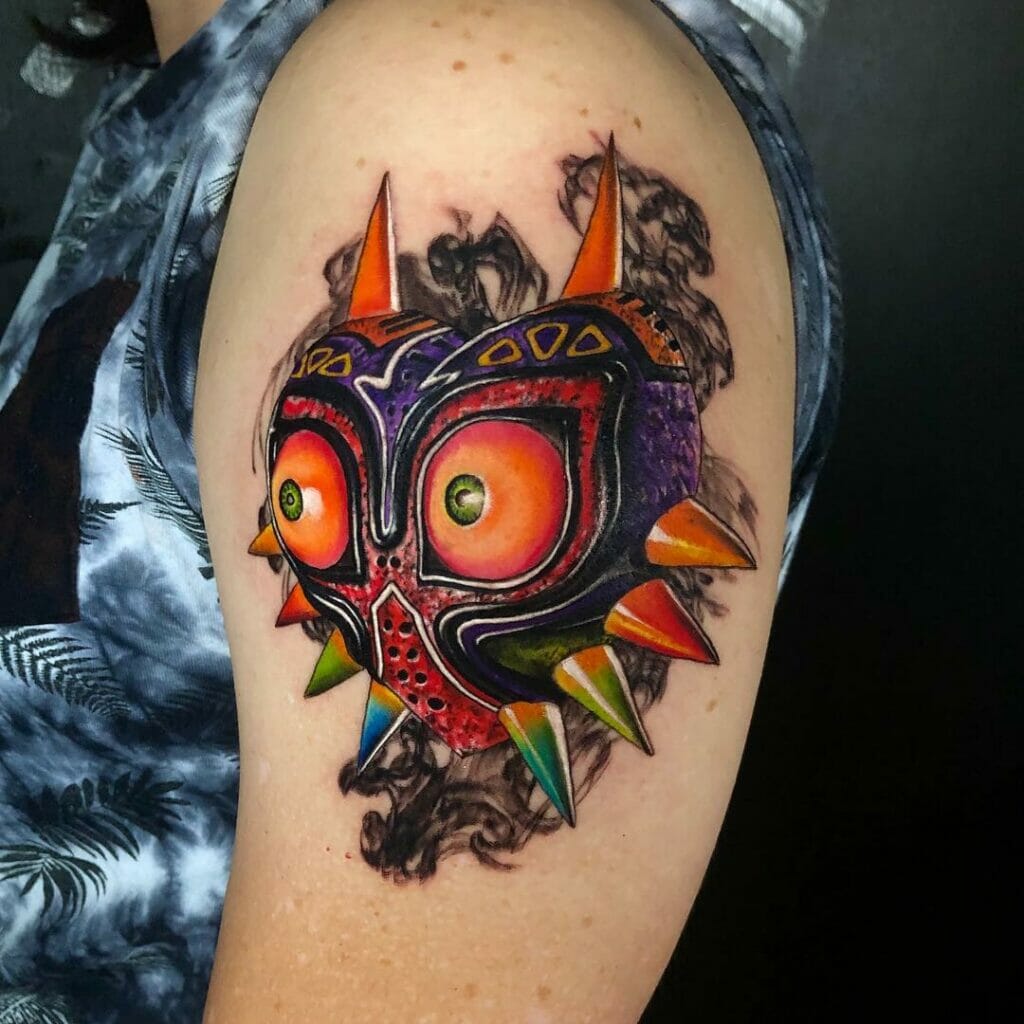 Bright Coloured Majora's Mask Tattoo