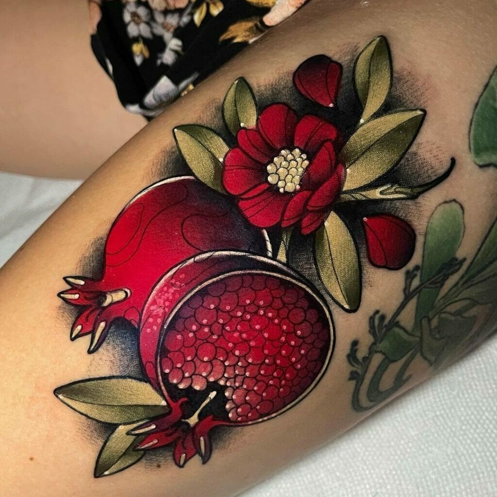 Bright Red Pomegranate Tattoo