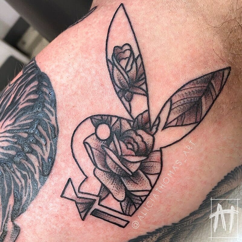 Bunny With Roses Playboy Tattoo