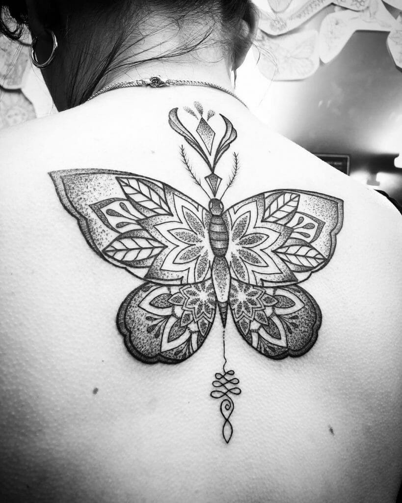 Butterfly Mandala Dotwork Tattoo