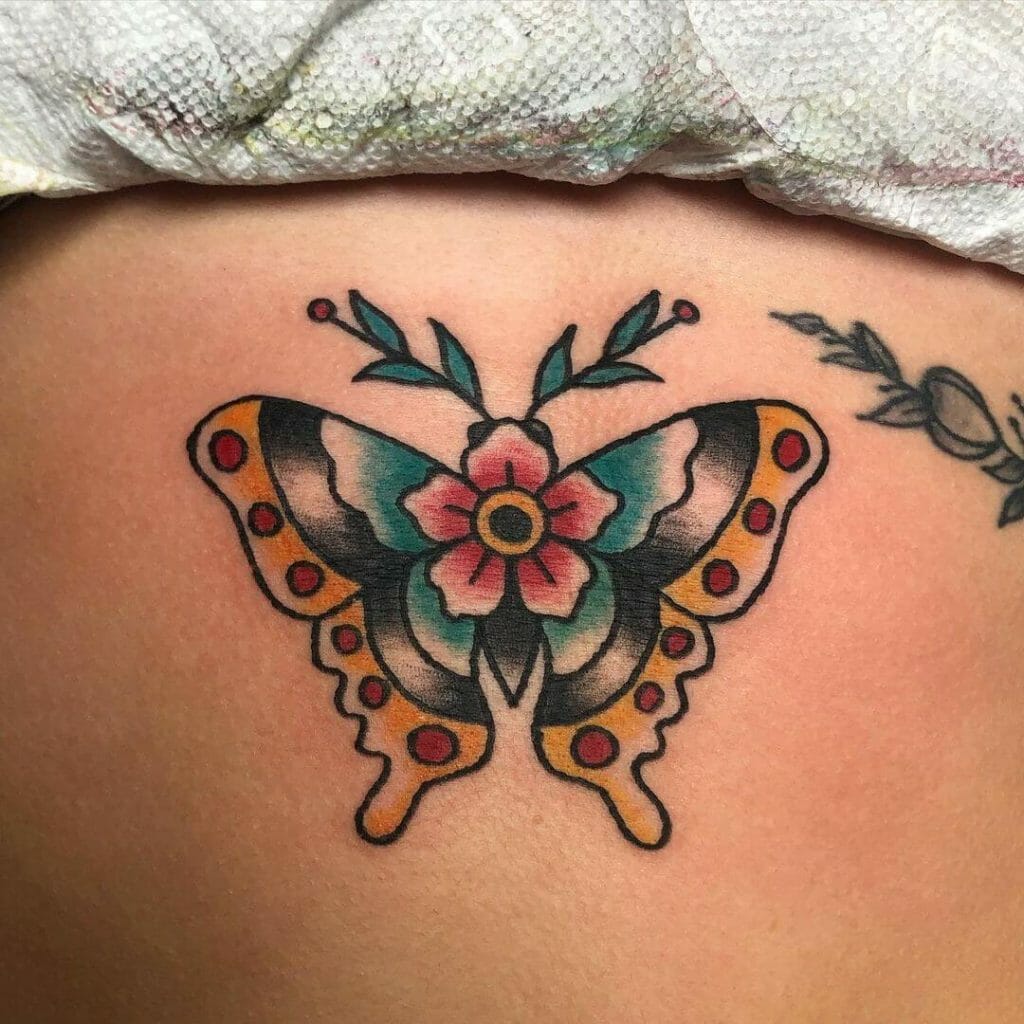 Butterfly Tattoo With Leaves