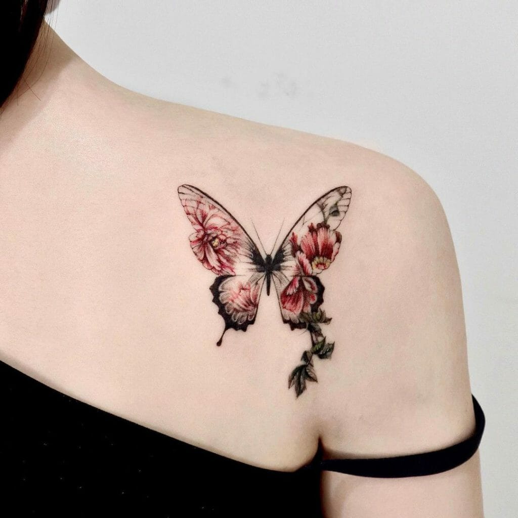 Butterfly With Wild Flower Wings Tattoo